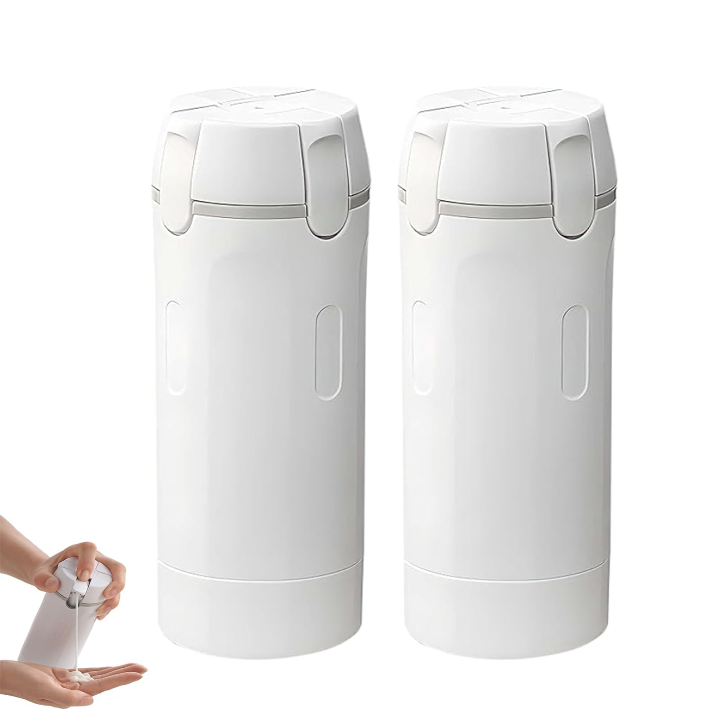 4 in 1 Travel Dispenser, Travel Bottles for Toiletries, No Squeeze Press Dispenser 30ML Leak Proof Travel Containers, Portable Refillable Shampoo Lotion Conditioner Bottles with Labels(1Green)