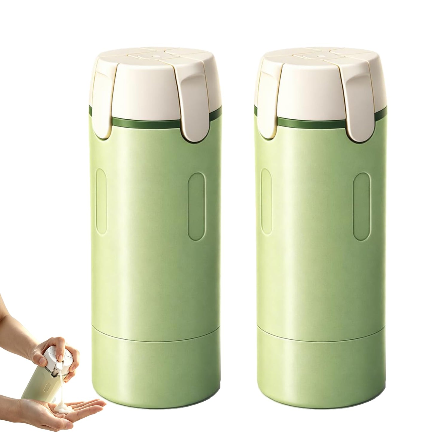 4 in 1 Travel Dispenser, Travel Bottles for Toiletries, No Squeeze Press Dispenser 30ML Leak Proof Travel Containers, Portable Refillable Shampoo Lotion Conditioner Bottles with Labels(1Green)